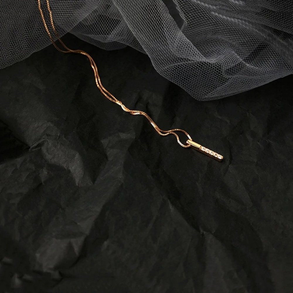 Gold Diamond Strip 925 Sterling Silver Necklace - Picture 10 of 14